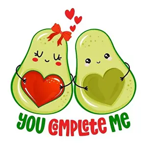 Cuddle Prints: You complete me - Cute hand drawn avocado couple illustration kawaii style