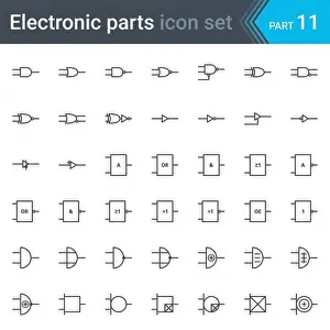 Instrumentation Prints: Complete vector set of electric and electronic circuit diagram symbols and elements - digital electronics