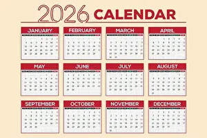 Calender Prints: Complete wall calendar for the year 2026