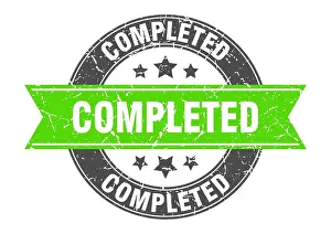 Completed Prints: completed round stamp with green ribbon. completed