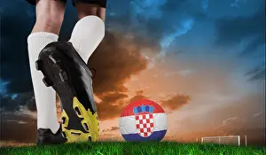 Team Sport Prints: Composite image of football boot kicking croatia ball