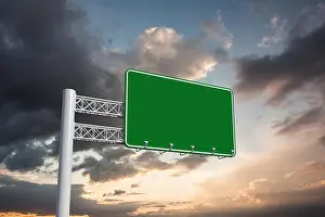 Digitally Generated Prints: Composite image of green billboard sign