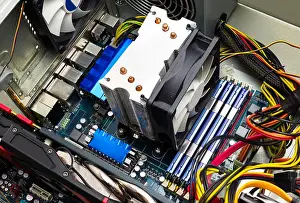 Radiator Prints: Computer motherboard top view visible heat sink