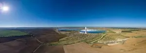 Concentrating Prints: A concentrating solar power tower plant operating near Sevilla, Andalusia, Spain