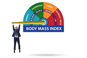 Obese Prints: Concept of BMI - body mass index with the man
