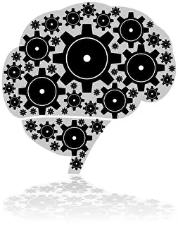 Objective Prints: Concept illustration showing a human brain made up of machine gear wheels