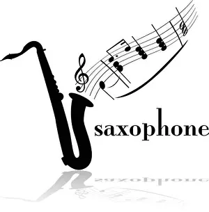 Mellow Prints: Concept illustration showing a saxophone with musical notes floating out of it