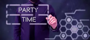 Time Out Prints: Conceptual caption Party Time. Business showcase the right moment to celebrate and have fun in social event