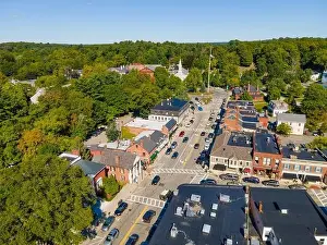Art Building Prints: Concord historic town center aerial view in summer on Main Street in town of Concord