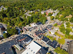 Art Building Prints: Concord historic town center aerial view in summer on Main Street in town of Concord