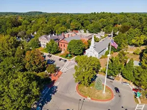 Concord Prints: Concord Monument Square aerial view including Holy Family Parish Church