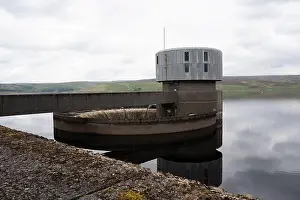 Water Tower Prints: Concrete water intake tower and dam structure at Yorkshire reservoir