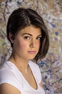 Teenage Girl Prints: Confident attractive 16 year old girl with asymmetrical pixie cut hairstyle
