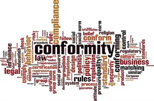 Conformity Prints: Conformity word cloud concept. Collage made of words about conformity. Vector illustration
