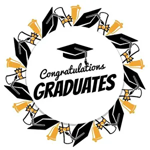 Diploma Prints: Congrats graduates round banner with students accessorises