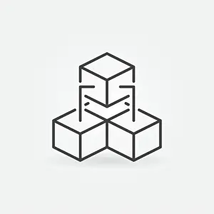 Cryptocurrency Prints: Three Connected Blocks - Blockchain Technology linear vector concept icon or logo element