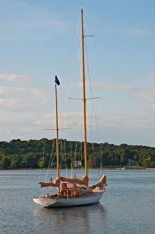 Connecticut Prints: Connecticut Mystic River wooden classic sailboat Araminta - Herreshoff Auxiliary Ketch built 1954 on mooring