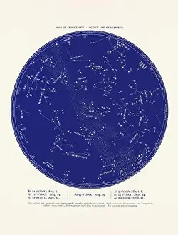 Milky Way Prints: Constellations and Stars. Night Sky Map: August and September