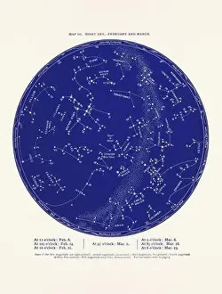 Milky Way Prints: Constellations and Stars. Night Sky Map: February and March