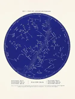 Milky Way Prints: Constellations and Stars. Night Sky Map: January and February