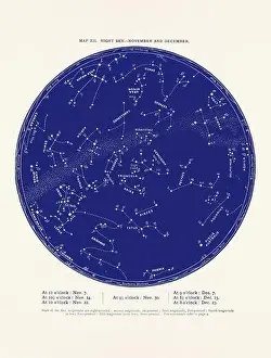 Milky Way Prints: Constellations and Stars. Night Sky Map: November and December