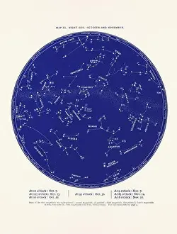 Milky Way Prints: Constellations and Stars. Night Sky Map: October and November