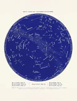 Milky Way Prints: Constellations and Stars. Night Sky Map: September and October
