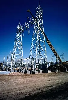 Arabian Peninsula Prints: Construction of Electricity Pylons using Crane Saudi Arabia