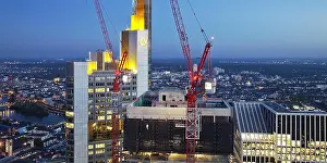Blue Hour Prints: construction site in the financial district next to Commerzbank in the evening