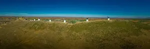 Consuegra castle and windmills aerial view with blue sky in La Mancha Spain famous Don Quixote site aerial panorama