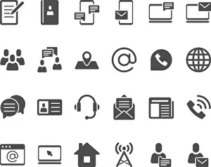 Email Prints: Contact icons. Telephone contacts silhouette