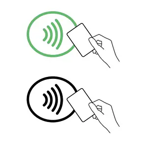 Debit Prints: Contactless Nfc Wireless Pay Sign Logo. Credit Card Nfc Payment Vector Concept