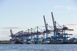 Container Ship Prints: Container ships being loaded and unloaded at the container terminal Altenwerder