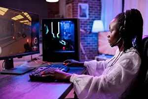 Streamer Prints: Content creator playing video games championship on online stream