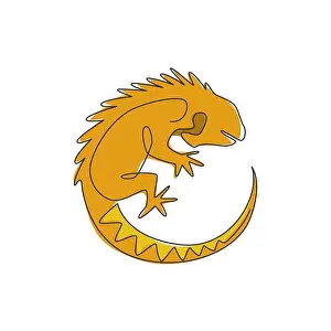 Gecko Prints: One continuous line drawing of beautiful iguana for company logo identity