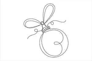 Claus Prints: Continuous one line drawing icon of Christmas decoration ball bauble bell