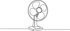 Rotation Prints: continuous single line drawing of electric fan, line art vector illustration