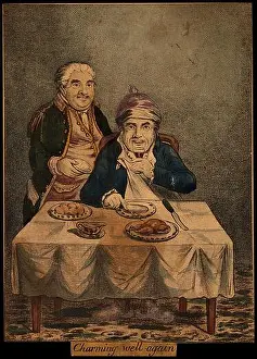 Lighthearted Prints: A convalescing man happily eating a meal
