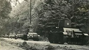 Lithuania Prints: A convoy of light tanks from the Lithuanian army during the 1930s