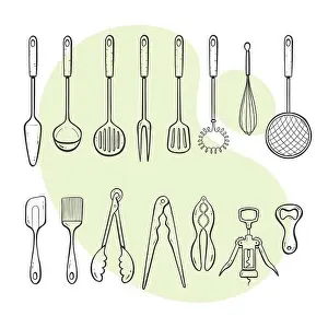 Stir Prints: Cooking tools. Collection of kitchen utensils for cooking