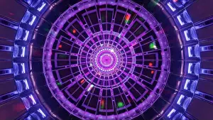 Particles Prints: Cool round space tunnel with glowing particles 3d illustration background wallpaper design artwork