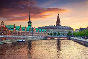 Green Roof Prints: Copenhagen. Image of Copenhagen, Denmark during beautiful sunset