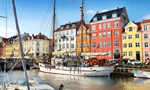 City Prints: Copenhagen old town, Denmark - the ships moored in Nyhavn Canal