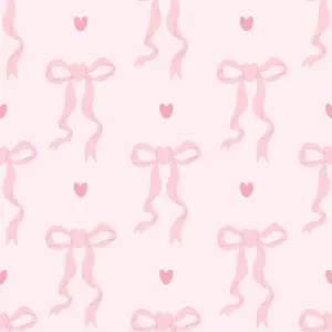 Delightful Prints: Coquette seamless pattern ribbon bow and hearts on pink background