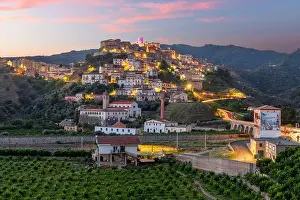 Corigliano Calabro, Italy hilltop townscape at twilight