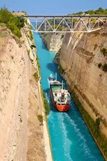 Images Dated 2nd July 2011: Corinth - Boat in the ancient canal of Corinth, Peloponnese, Greece