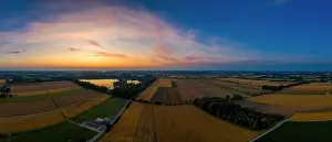 Sunrise Lake Prints: Corn field at sunset made by a drone