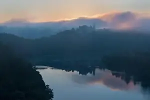 Cornstein Medieval castle in South Moravia region during amazing sunrise