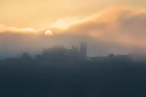 Cornstein Medieval castle in South Moravia region during amazing sunrise