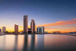 Corpus Christi, Texas, USA downtown skyline on the water at twilight
